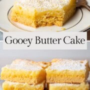 slices of gooey butter cake on a plate.