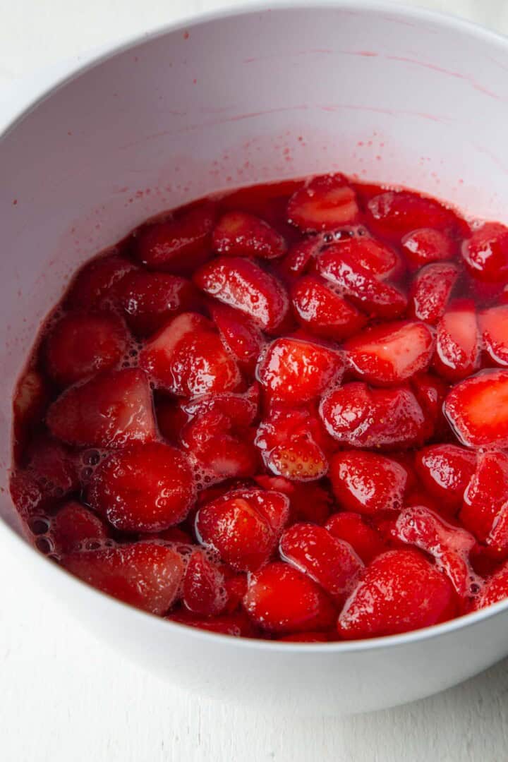 strawberries in strawberry gelatin.