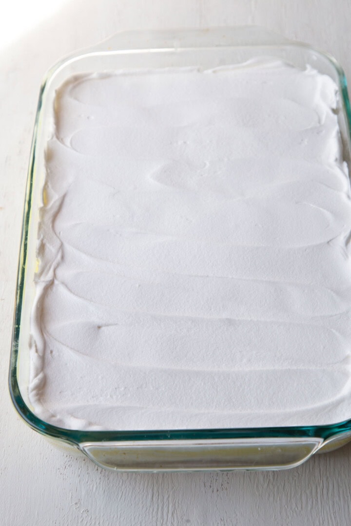 whipped topping in a baking dish.