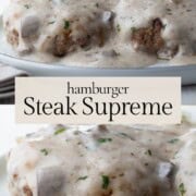 beef patties in a cream of mushroom sauce.