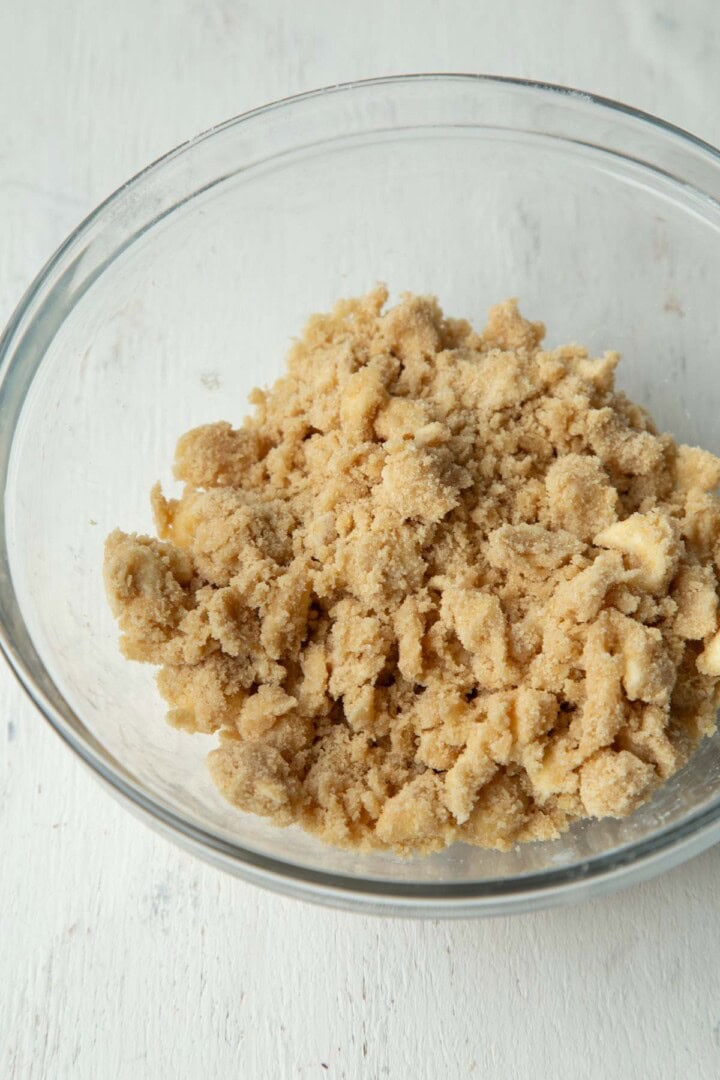 brown sugar and butter crumble in a bowl.