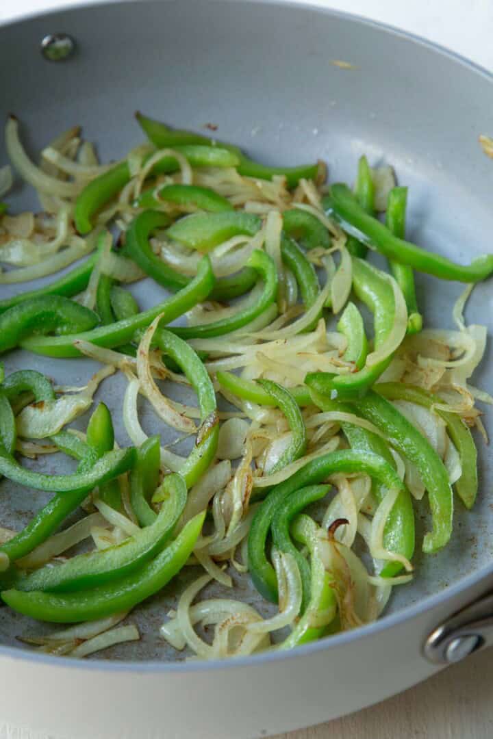 sautéed bell pepper and onion strips.
