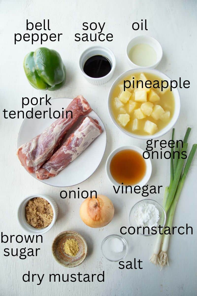 pork tenderloin, pineapple, bell pepper, and other ingredients.