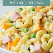 macaroni salad with ham and peas.