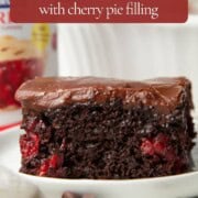 slice of chocolate cake with cherries inside.
