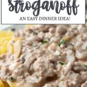 saucy ground beef and mushrooms over egg noodles.