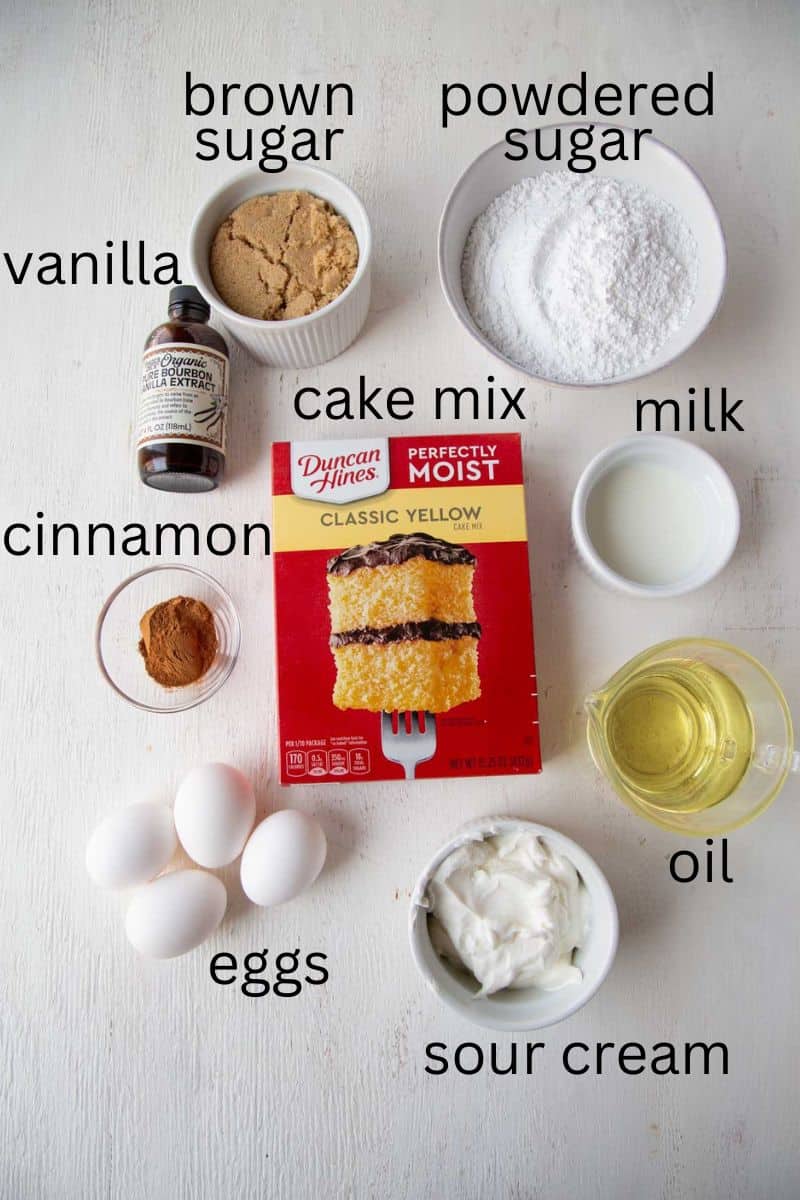 cake mix, brown sugar, cinnamon, and more ingredients.