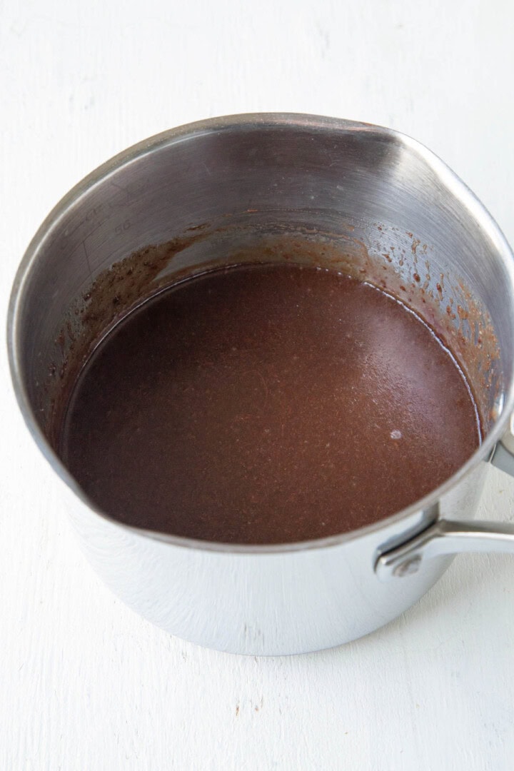 chocolate icing in a saucepan.