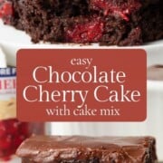 slices of chocolate cherry cake on a white plate.