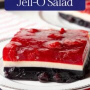 layered gelatin dessert with red, white, and blue layers.