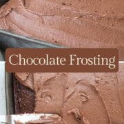 chocolate frosting being spread on a chocolate cake.