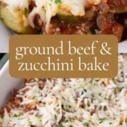 zucchini, tomatoes, and ground beef topped with melted cheese.