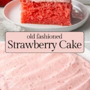 slice of strawberry cake and a whole strawberry cake.