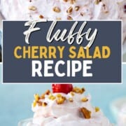 fluffy cherry salad with cherries and pecans on top.