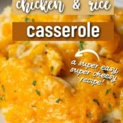 chicken and rice covered with cheese on a plate.