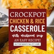 chicken and rice covered with cheese in a crockpot.