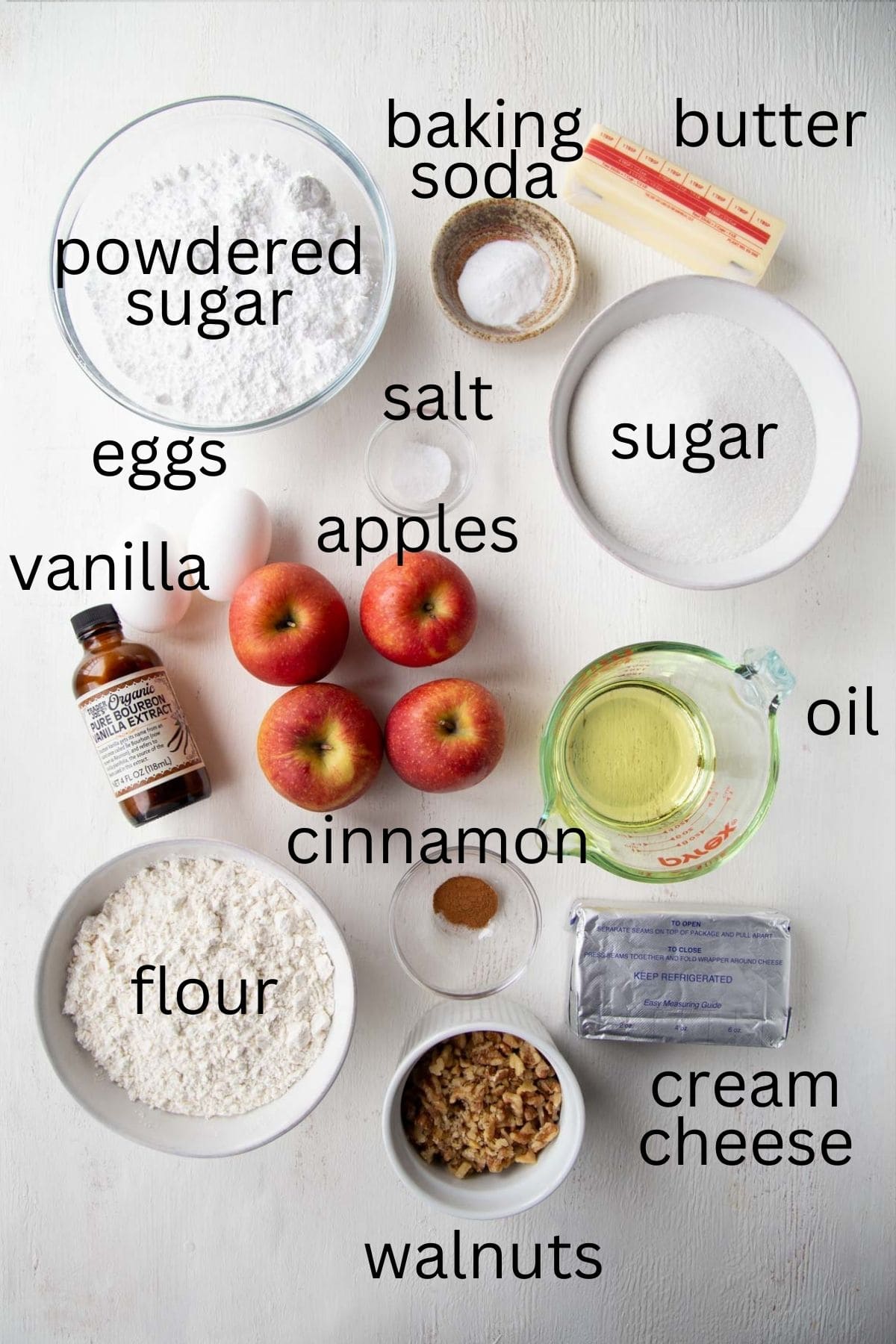 apples, sugar, flour, butter, and other baking ingredients.