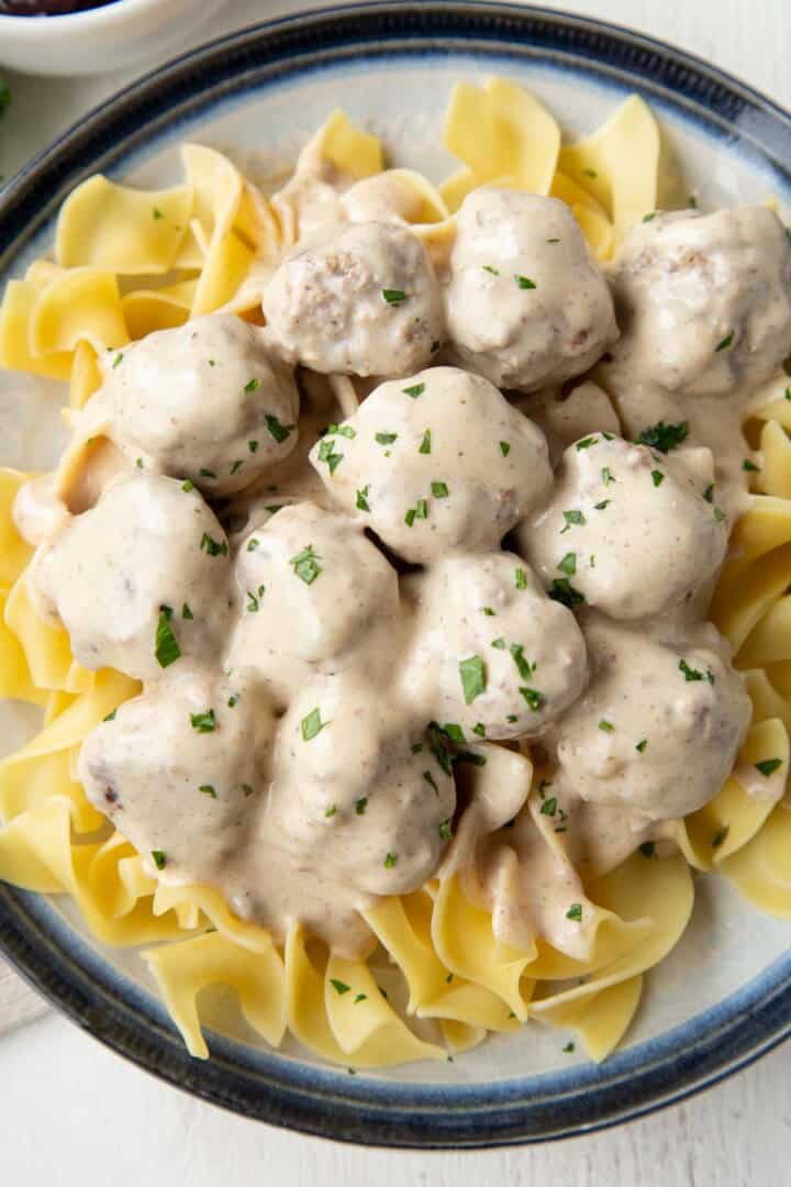 meatballs in a sour cream sauce over egg noodles.