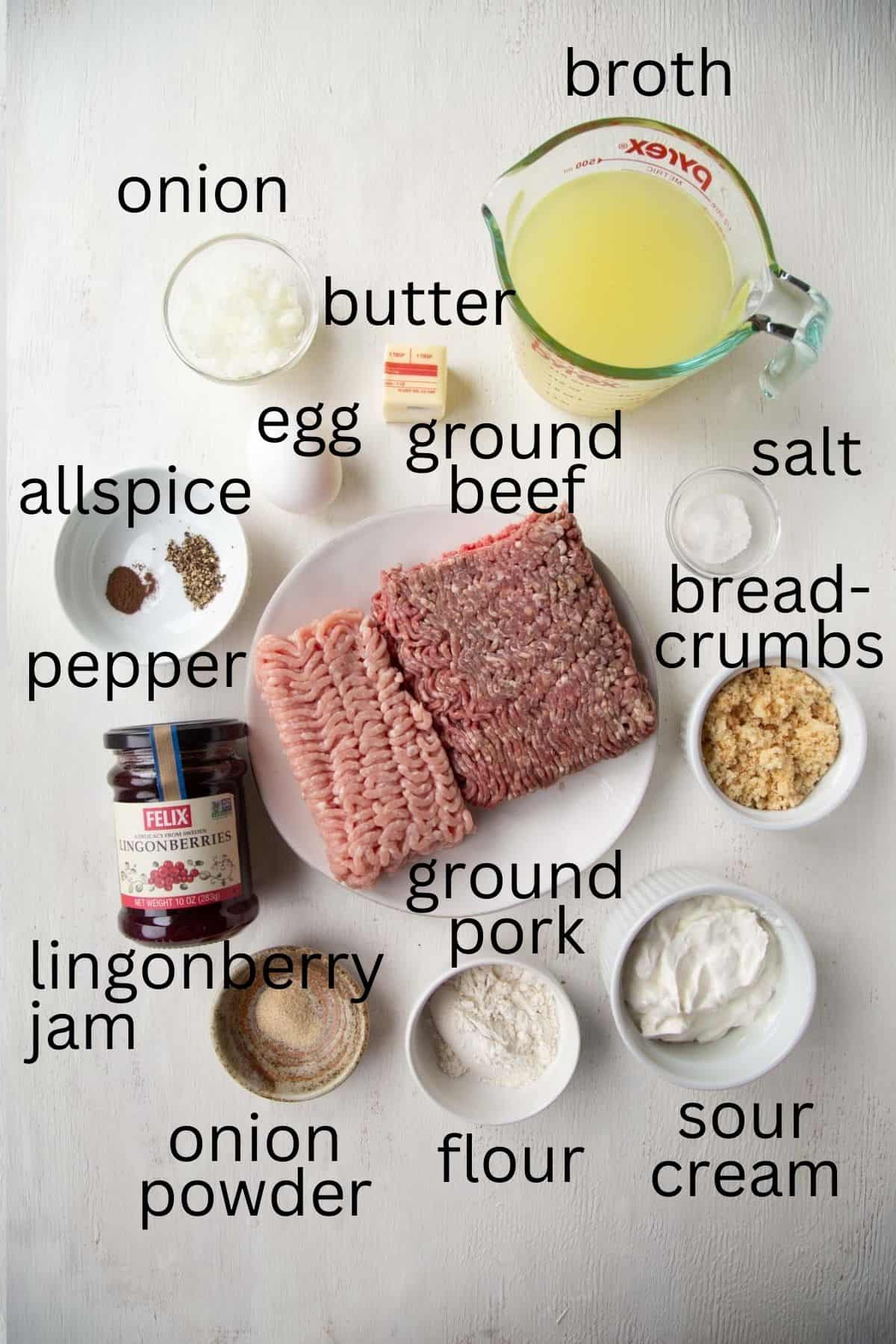 ground beef, ground pork, sour cream, and other ingredients.