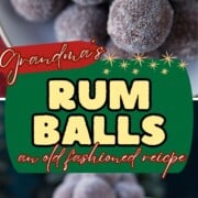 pile of chocolate rum balls coated in sugar.