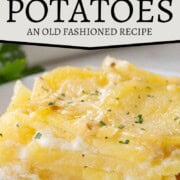 thinly sliced potatoes layered with a creamy sauce.