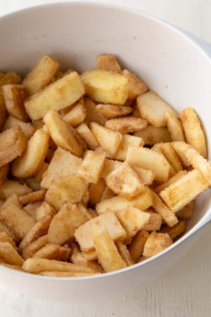 apple slices coated in cinnamon.