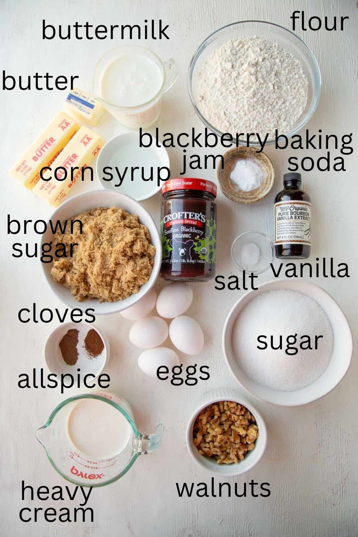 blackberry jam, sugar, flour, butter, and other ingredients.