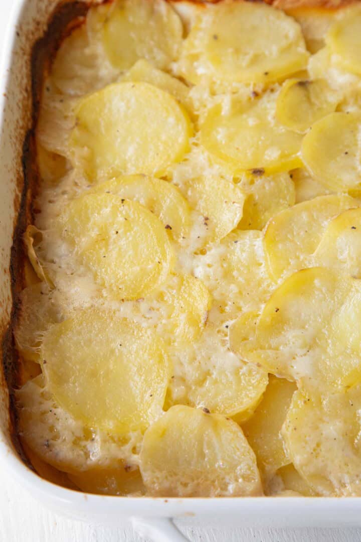 potato slices baked in a casserole dish.
