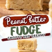 small squares of peanut butter fudge stacked up.