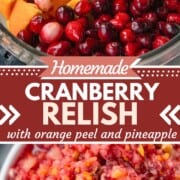 finely chopped cranberries with bits of orange peel, pineapple, and pecans.