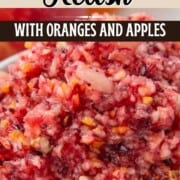 finely chopped cranberries with bits of orange peel, pineapple, and pecans.