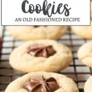 rows of peanut butter cookies topped with a chocolate star center.