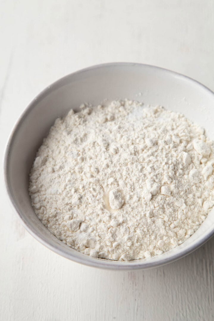 flour mixture in a white bowl.