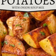 crispy cubed roasted potatoes in a bowl.