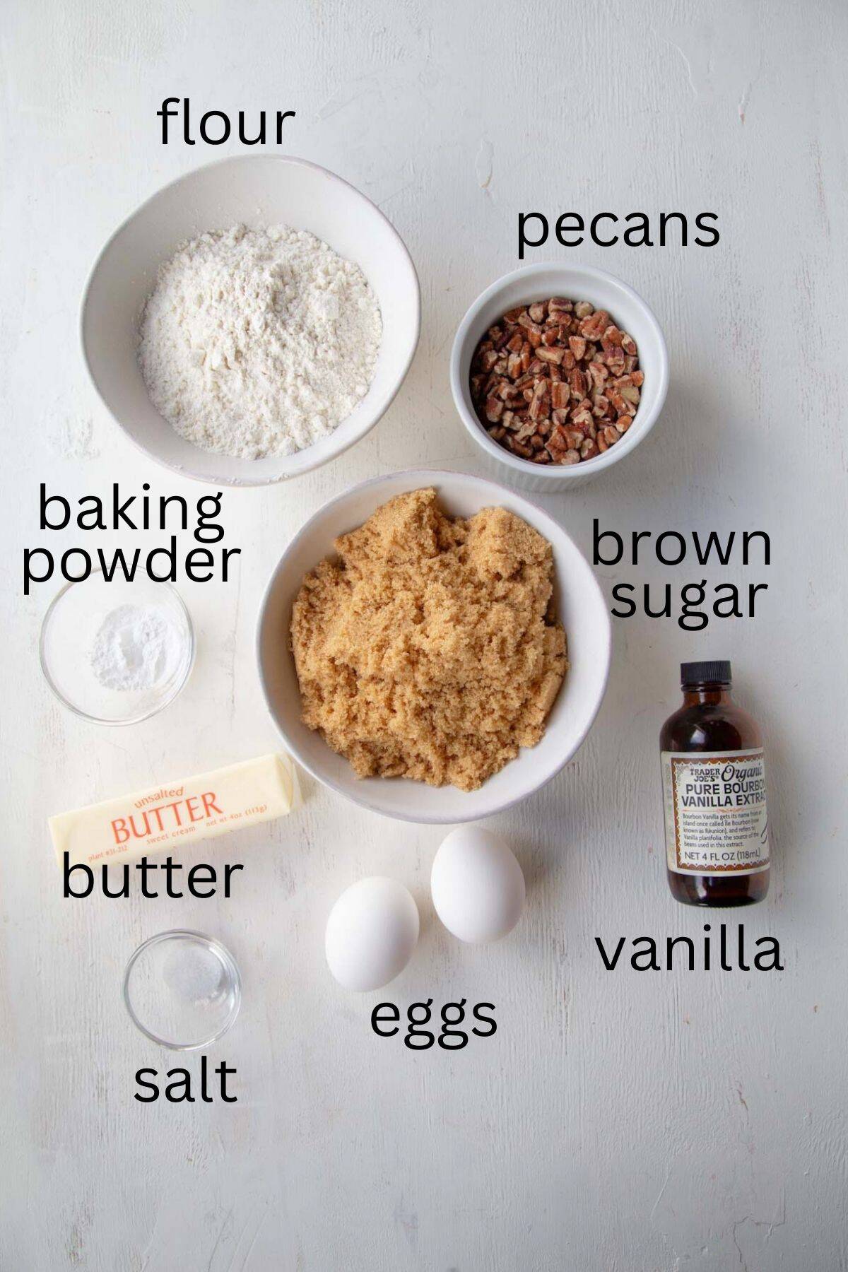 brown sugar, flour, pecans, butter, and other ingredients.