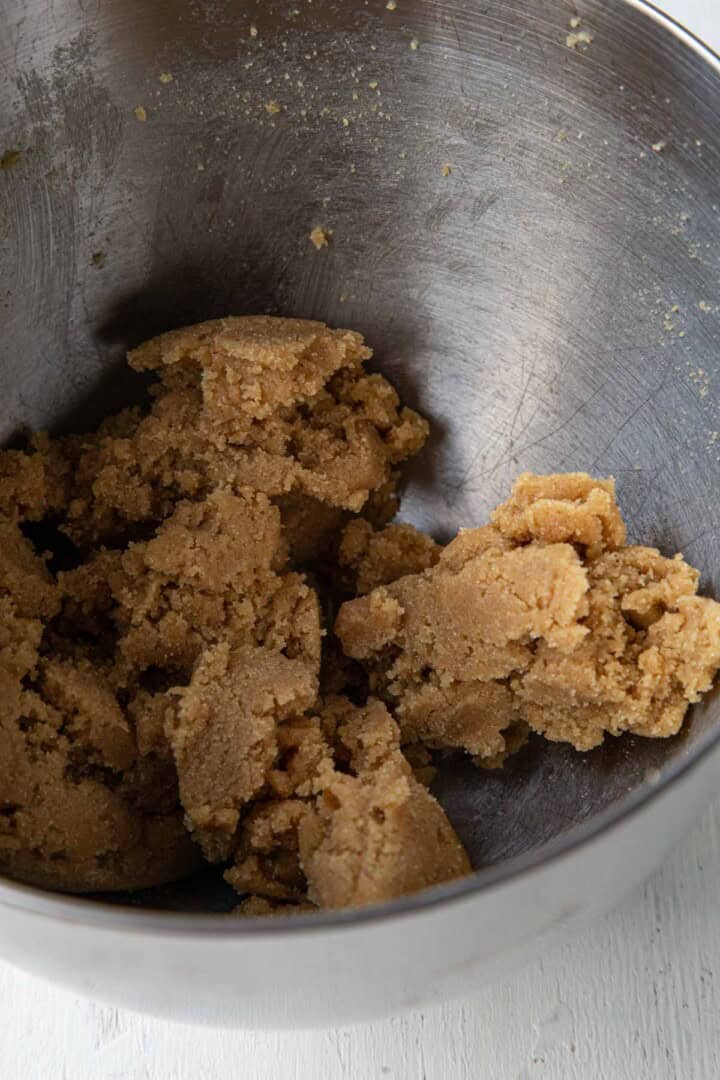 butter and sugar creamed together in a mixing bowl.