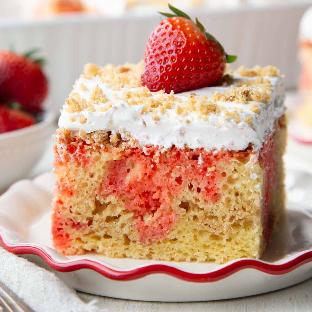 Strawberry Graham Poke Cake