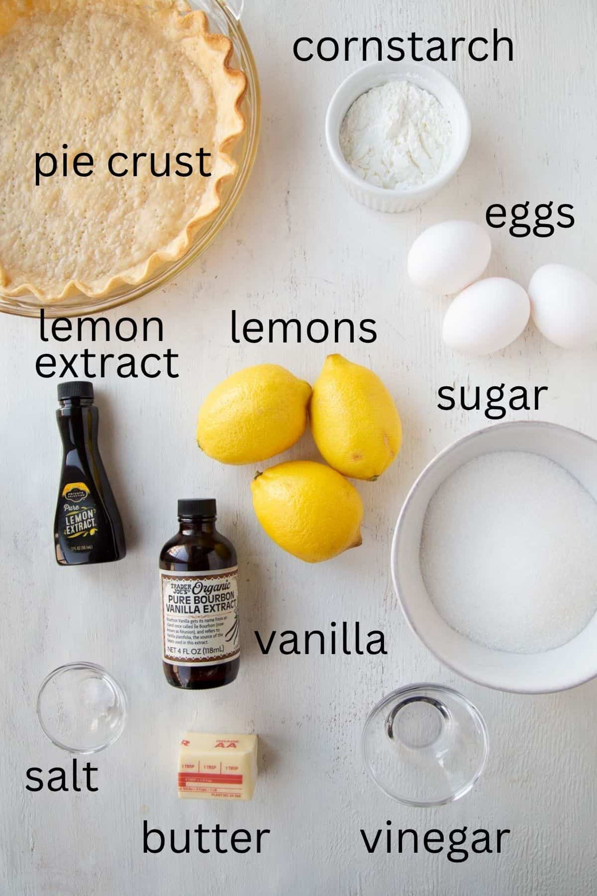 lemons, pie crust, sugar, eggs, and other ingredients.