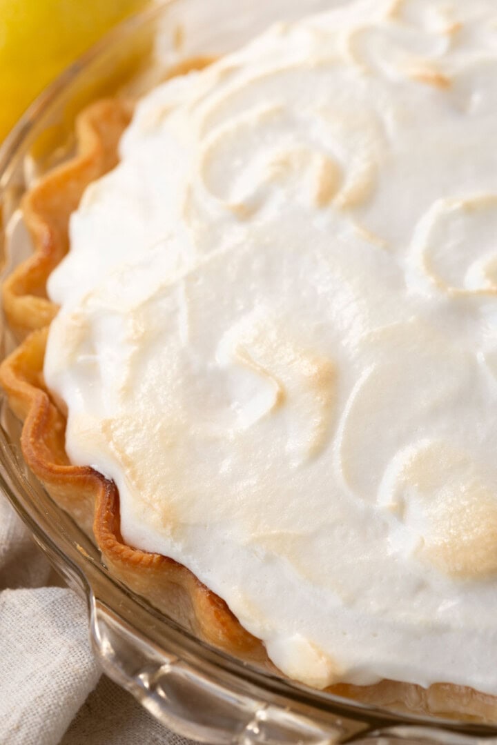 meringue topped pie with a lightly toasted top.