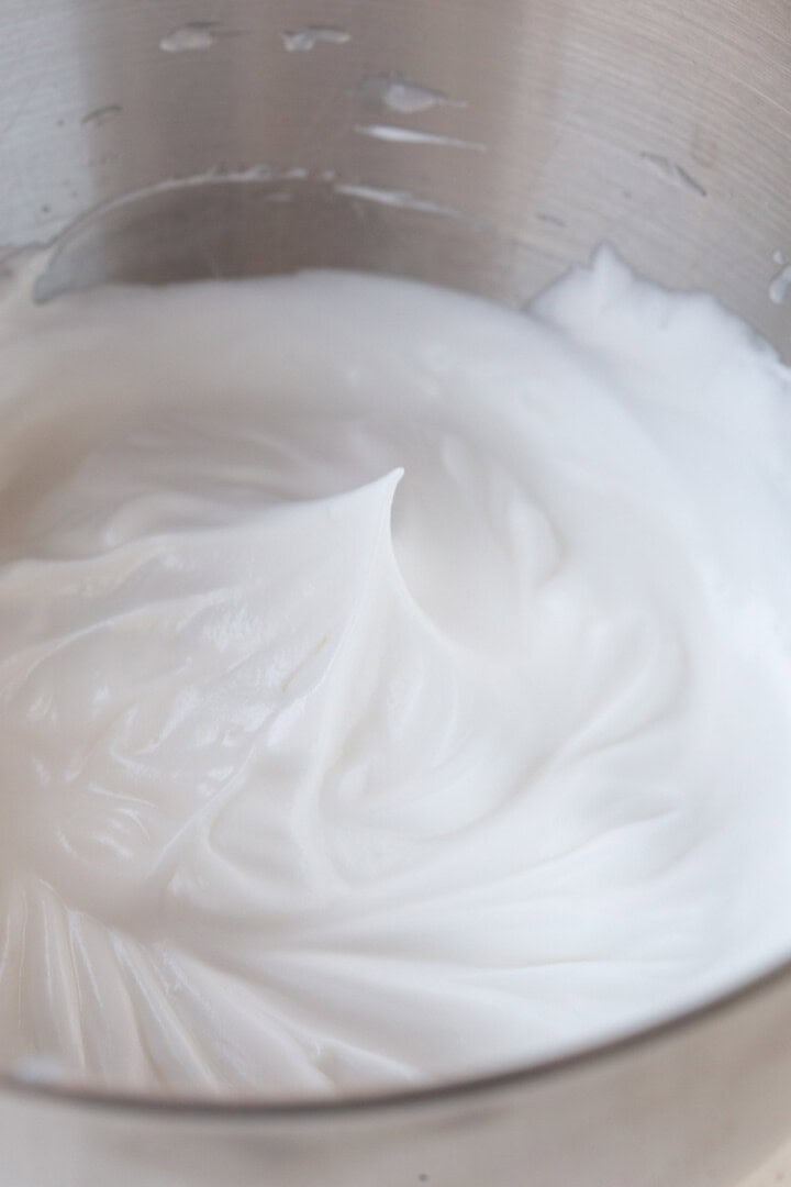 egg whites and sugar beat to soft peaks.