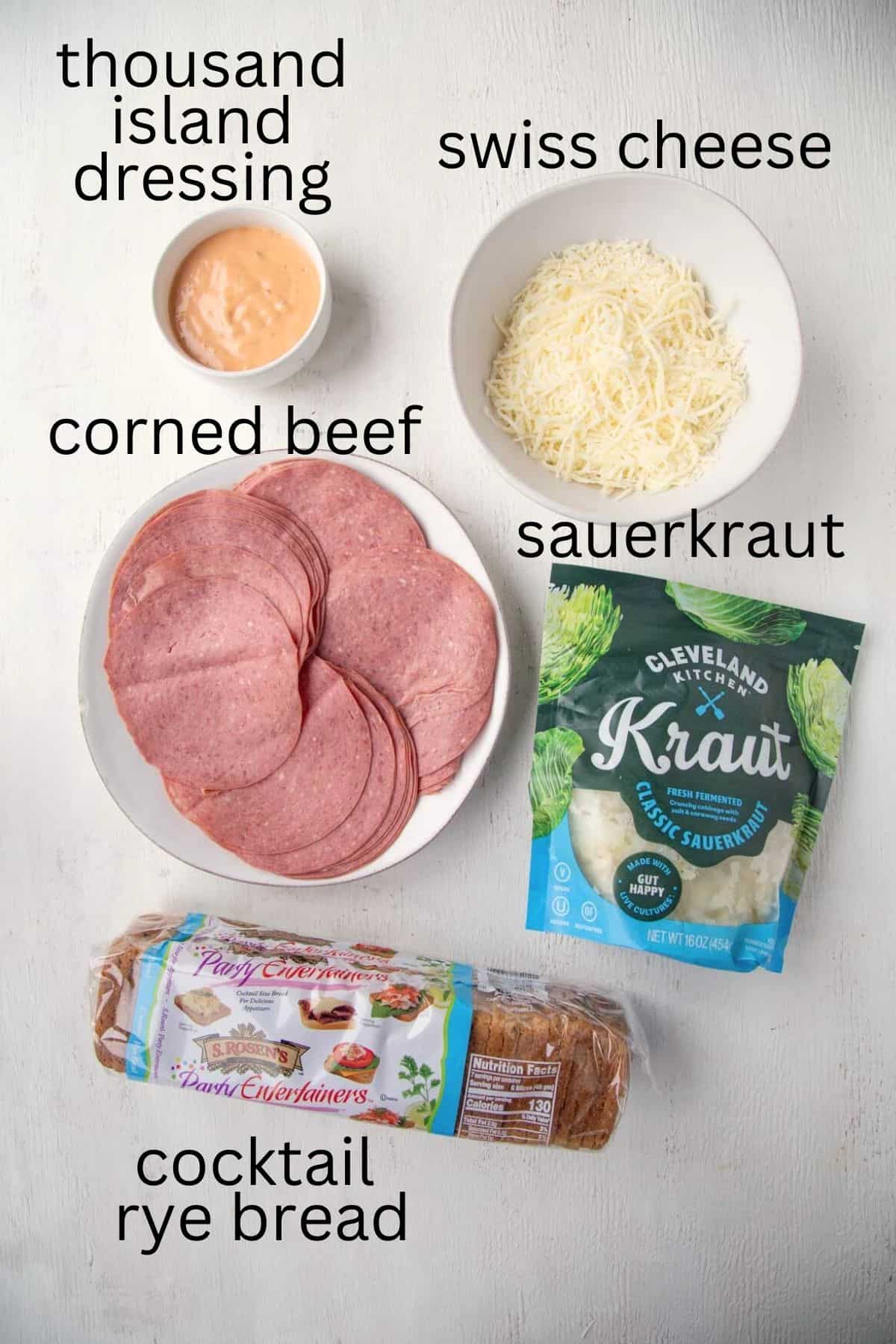 corned beef, swiss cheese, thousand island dressing, and other ingredients.