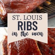 rack of st louis style ribs with bbq sauce.