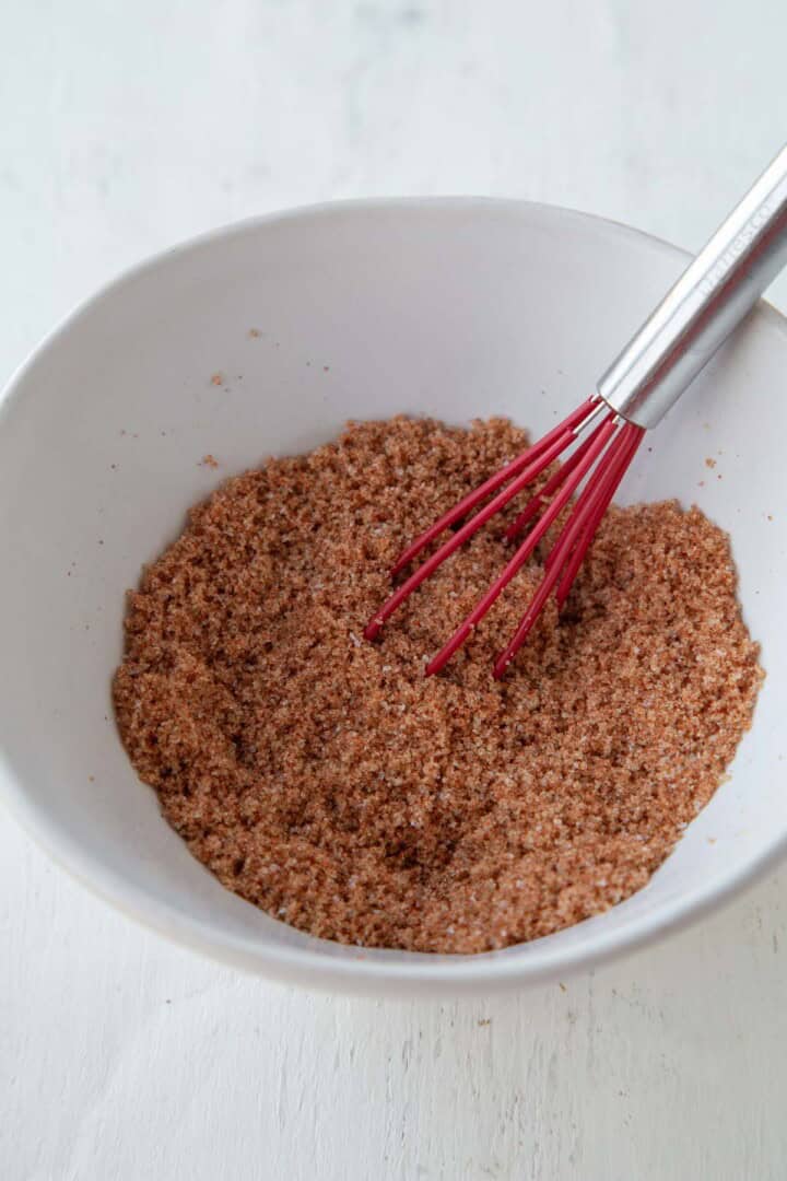 bbq brown sugar rub in a white bowl.