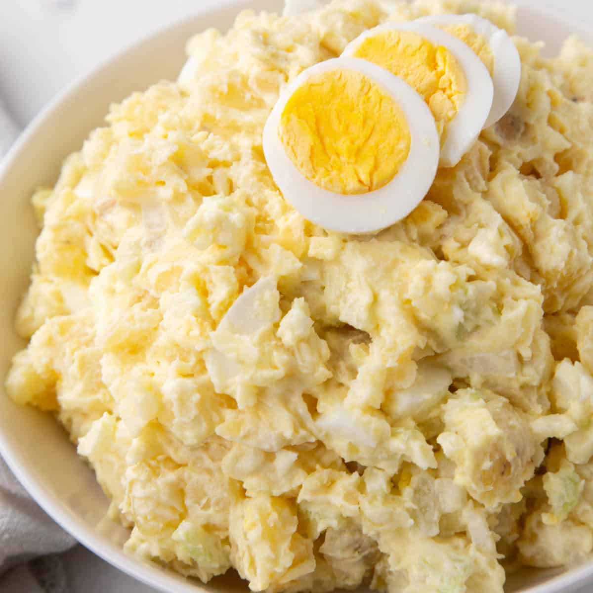 old fashioned potato salad dressing mayonnaise Old-Fashioned Potato Salad with Cooked Dressing (No Mustard!)