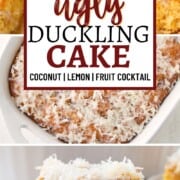 yellow cake topped with shredded coconut.