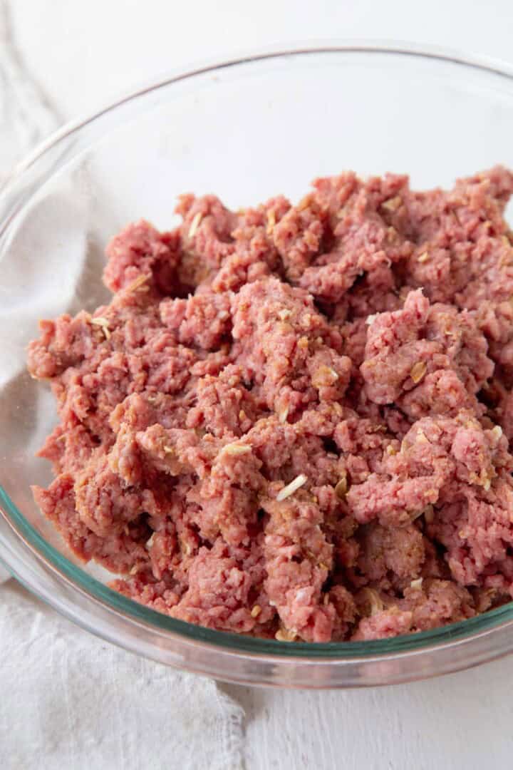 raw ground beef with onion soup mix mixed in.