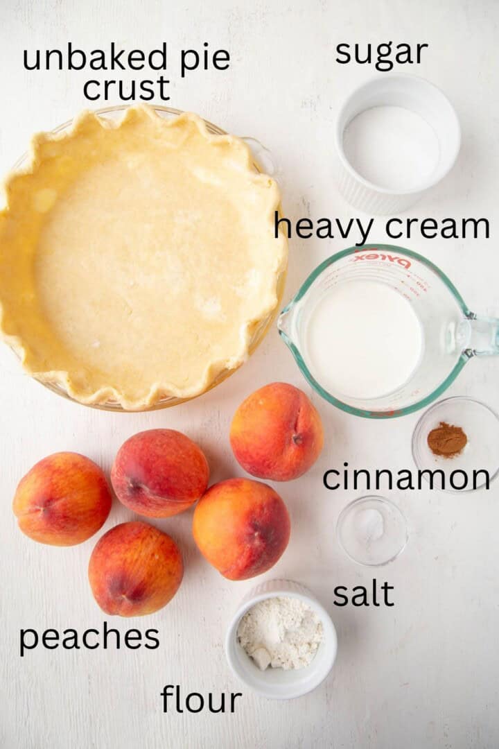 pie crust, fresh peaches, cream, and other ingredients.