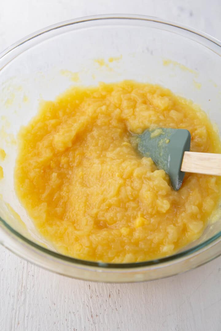 crushed pineapple mixed with instant pudding mix.