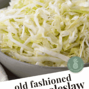 shredded cabbage and onion coleslaw in a bowl.