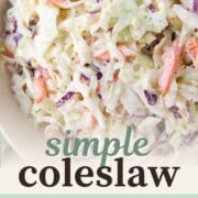 creamy coleslaw with shredded carrots in a bowl.